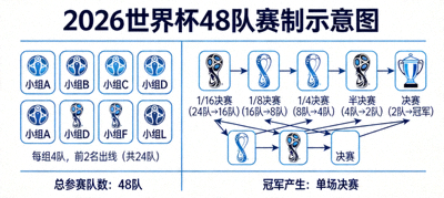 2026世界杯48队赛制演进图：对比32队与48队赛制结构差异