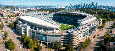 BC广场体育场外景，位于温哥华，是加拿大最大体育场，容量54,500座