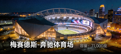 梅赛德斯-奔驰体育场夜景，位于亚特兰大，容量71,000座，拥有360度屏幕
